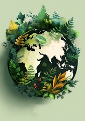 Invest in our planet. Earth day 3d concept background. Ecology concept. Design with 3d globe map drawing and leaves isolated on white background.
