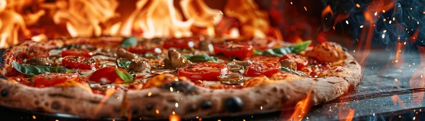 Enjoy the rustic charm of woodfired pizza as it bursts into an explosion scattering flavors across an unseen canvas