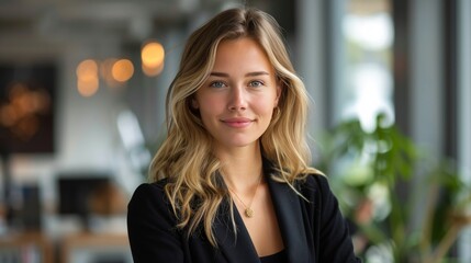 Obraz premium Woman With Long Blonde Hair and Blue Eyes
