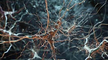 Brain neuron cells and synapses. Medical concept of scientific research in brain neurobiology