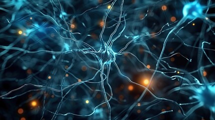 Brain neuron cells and synapses. Medical concept of scientific research in brain neurobiology
