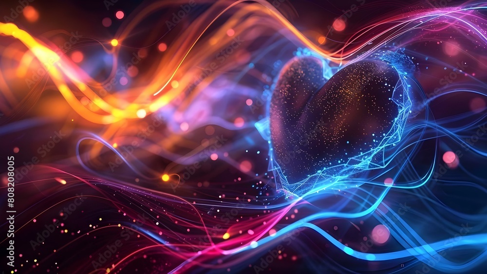 Aufkleber visual representation of health data exchange network using blue and yellow virtual hearts. concept 