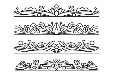Abstract floral borders, line art frames. Flourish botanical decorative ornate, ornamental borders, dividers. - Powered by Adobe