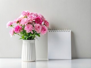 pink flowers in a white vase generative ai
