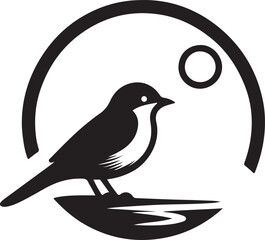 a bird is perched on a branch with a circle in the background.