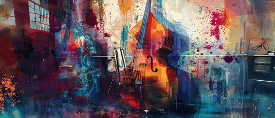 Look strange of music instruments that adapt to the players emotions, visualized in watercolor styles, with a closeup cinematic sharpen