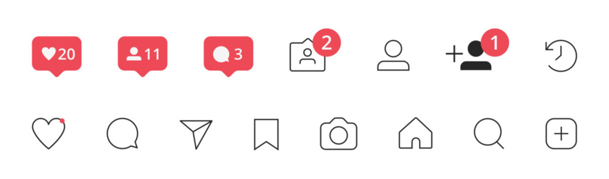 Rivne, Ukraine - April 24, 2024. Instagram app buttons. Editorial vector icon set.