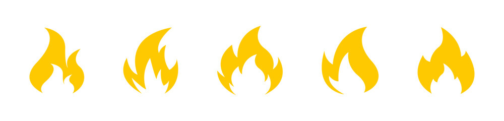 Fire vector icon set. Flame yellow icons collection.