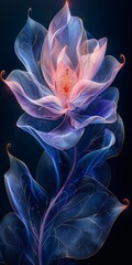 Blue and Pink Flower on Black Background