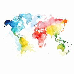 Watercolor of business portraying a global trade map in minimal styles, Simple detail clipart cute watercolor on white background
