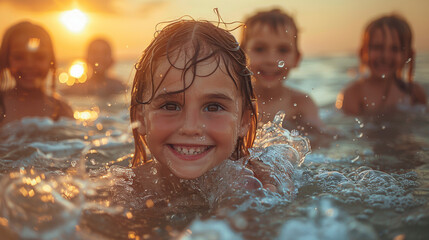 Group of Children Playing in the Water