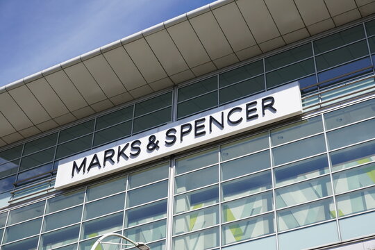Southampton England 4 May 2024 - Logo of Marks & Spencer. High street department store sign. Retailer in the UK 