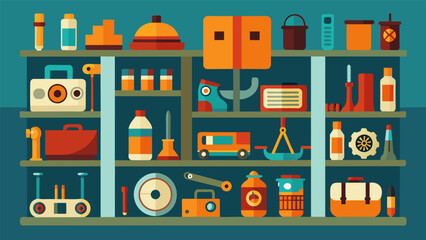 The shelves were stocked with various replacement parts and tools necessary for the delicate work of repairing vintage equipment. Vector illustration