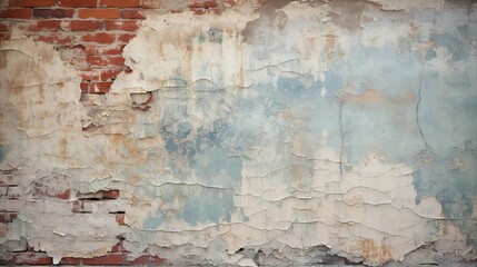 A weathered brick wall with peeling paint and visible texture, showcasing the passage of time and history