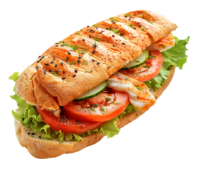 Istanbul-style fish sandwich on transparent background