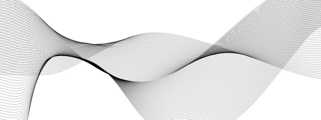 Vector abstract wavy and curve line art flowing dynamic grey isolated on transparent background in concept luxury, wave, wind, ocean, technology, science, music, sound, banner, poster