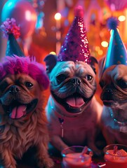 pug, party, hat, celebration, friends, fun, playful, joy, happiness, laughter, love, friendship, togetherness, bonding, family, cute, adorable, sweet, precious, cherished, loved