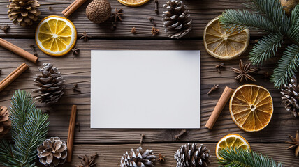 A white card with a blank space sits on a table with a variety of dried fruit
