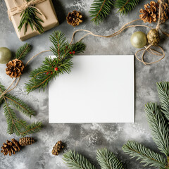 A white card with a pine tree on it sits on a grey surface