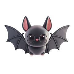 3d vector funny black bat with wing in realistic minimal style isolated on transparent background. Cute creative cartoon character. Festive design element or soft child toy.