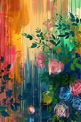 Vibrant Flower Painting on Colorful Background