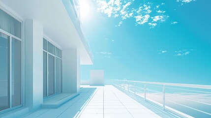white apartment with a blue sky, clean and simple designs