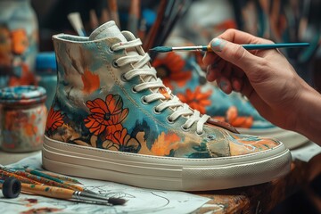 Artistic painting on a pair of sneakers