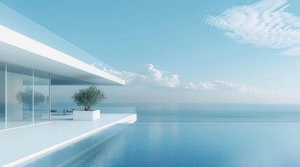 white apartment with a blue sky, clean and simple designs
