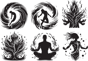 Captivating man energy silhouette set black color . white color background 