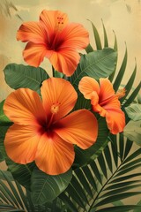 Vibrant Painting of Orange Flowers and Green Leaves