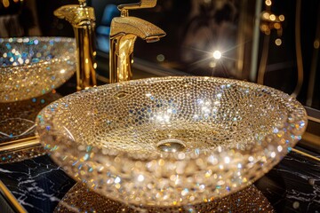 Luxurious gold faucet with crystals
