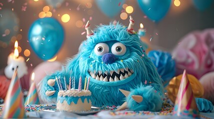 Monster With Birthday Cake .Generative AI