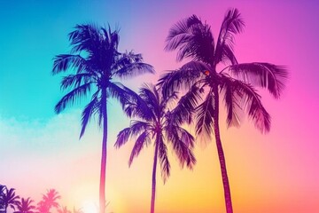 Tropical palms against gradient sunset