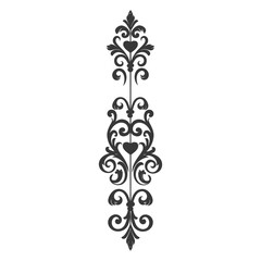 Silhouette vertical line divider with Hearth shape Baroque ornament black color only