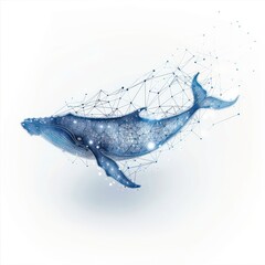 Obraz premium digital blue whale lines intertwined networks, data visualization, white background