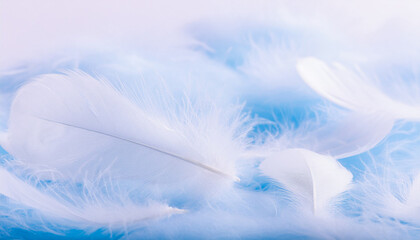 Abstract, elegant fluffy feathers. Three-dimensional background in shades of light blue.
