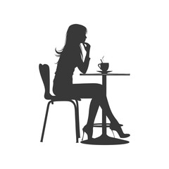 Silhouette woman sitting at a table in the cafe bar restaurant black color only