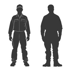 Silhouette Man Workers wearing jumpsuit black color only