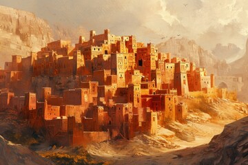 Timeless Surreal arabian city town. Landscape nature. Generate Ai