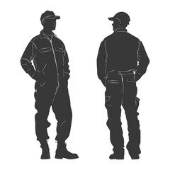 Silhouette Man Workers wearing jumpsuit black color only