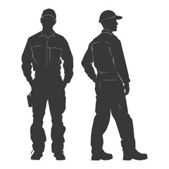 Silhouette Man Workers wearing jumpsuit black color only