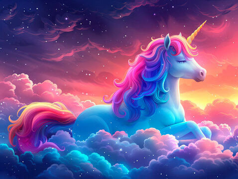 A magical unicorn in the clouds
