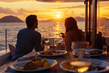 Couple having a romantic meal during a beautiful sunset - Powered by Adobe