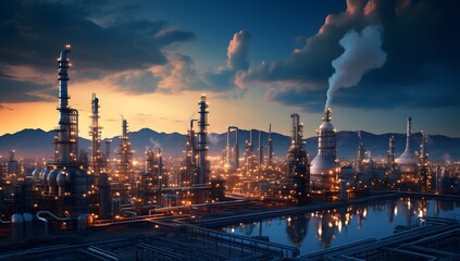 Oil refineries and chemical industry at night processing plants made with Generative AI

