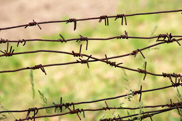 Barbed wire. Steel wire with spikes.