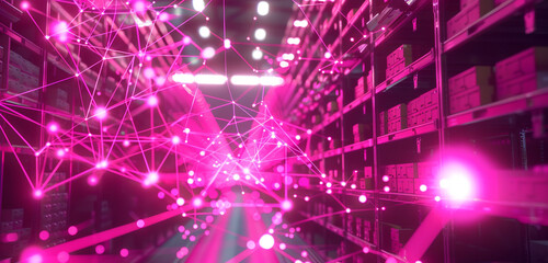Obraz premium Abstract hot pink cable network visualization for vibrant logistics.