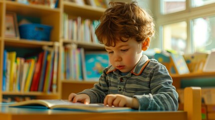 Boy Learning to Read with a Book: Early Childhood Education and Development