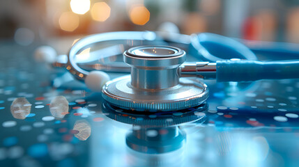 Stethoscope on a Reflective Surface with a Blur,
A stethoscope on a table in a hospital
