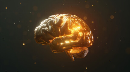 A detailed computer-generated model of a human brain, illuminated to showcase its intricate structures and functions.