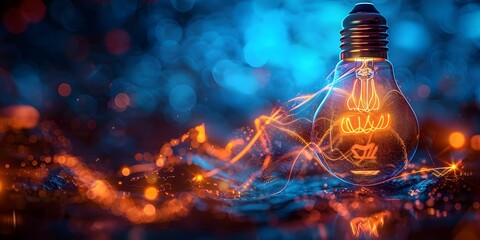 Circuitry merges illuminating a dark blue void metaphor for brilliant ideas. Concept Technology, Creativity, Innovation, Visualization, Ideas
